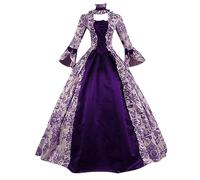 AnnSemo Robe victorienne vintage médiévale, taille empire, robe de la Renaissance avec manches trompette, style rétro, gothique, pour cosplay, Halloween, pour femme