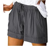 AnnSemo Short d'été pour femme - Grande taille - Avec poche élastique - Taille haute - En coton - Jambe droite - Pantalon de survêtement de course à pied - Pantalon de sport - Cordon de serrage