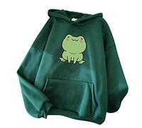 AnnSemo Sweat à capuche pour femme avec imprimé graphique grenouille mignonne - Chemisier décontracté à manches longues avec poches - Pull surdimensionné pour gym en plein air, Vert kaki., S
