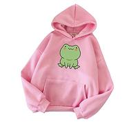 AnnSemo Sweat à capuche pour femme avec imprimé graphique grenouille mignonne - Chemisier décontracté à manches longues avec poches - Pull surdimensionné pour gym en plein air, Rose 4., S