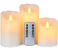 AnnSpa 3 Set Blanc Bougies LED sans Flamme Fonctionne sur Batterie avec Télécommande, Vraie Cire Flickering Moving Mèche Scintillante Lumière Jaune Ambre, Cire non Parfumée pour Cadeau et Décoration