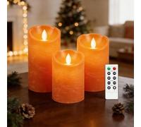 AnnSpa 3 Set Bougies LED sans Flamme Fonctionne sur Batterie avec Télécommande, Vraie Cire Flickering Moving Mèche Scintillante Lumière Jaune Ambre, pour Halloween Cadeau et Décoration - Orange