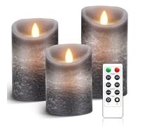AnnSpa 3 Set Bougies LED sans Flamme Fonctionne sur Batterie avec Télécommande, Vraie Cire Flickering Moving Mèche Scintillante Lumière Jaune Ambre, Cire non Parfumée pour Cadeau et Décoration - Gris