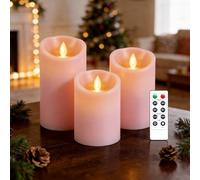 AnnSpa 3 Set Bougies LED sans Flamme Fonctionne sur Batterie avec Télécommande, Vraie Cire Flickering Moving Mèche Scintillante Lumière, Cire non Parfumée pour Halloween Cadeau et Décoration - Rose
