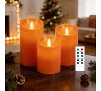 AnnSpa 3 Set Bougies LED sans Flamme Fonctionne sur Batterie avec Télécommande, Vraie Cire Flickering Moving Mèche Scintillante Lumière, Cire non Parfumée pour Halloween Cadeau et Décoration - Orange
