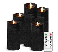 AnnSpa 5 Set Bougies LED sans Flamme Fonctionne sur Batterie avec Télécommande, Vraie Cire Flickering Mèche Scintillante Lumière Jaune Ambre, Cire non Parfumée pour Cadeau et Décoration - Noir