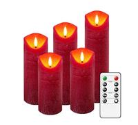 AnnSpa 5 Set Bougies LED sans Flamme Fonctionne sur Batterie avec Télécommande, Vraie Cire Flickering Mèche Scintillante Lumière Jaune Ambre, Cire non Parfumée pour Cadeau et Décoration - Rouge