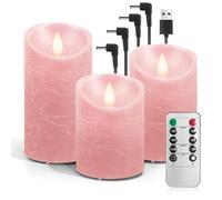 AnnSpa Lot de 3 Bougie Led Rechargeable Usb avec Télécommande Minuterie, Bougies Sans Flamme Graduable, Bougie Electrique Bougie Rechargeable Chandelle Led pour Cadeau et Décoration (Rose)