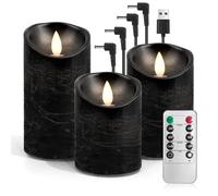AnnSpa Lot de 3 Bougie Led Rechargeable Usb avec Télécommande Minuterie, Bougies Sans Flamme Graduable, Bougie Electrique Bougie Rechargeable Chandelle Led pour Cadeau et Décoration (Noir)