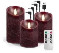 AnnSpa Lot de 3 Bougie Led Rechargeable Usb avec Télécommande Minuterie, Bougies Sans Flamme Graduable, Bougie Electrique Bougie Rechargeable Chandelle Led pour Cadeau et Décoration (Rouge)