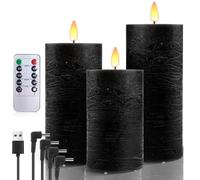 AnnSpa Lot de 3 Bougie Led Rechargeable Usb avec Télécommande Minuterie, Flamme Vacillante Bougies Sans Flamme Graduable, Bougie Electrique Bougie Rechargeable Chandelle Led pour Décoration - Noir