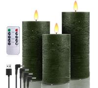 AnnSpa Lot de 3 Bougie Led Rechargeable Usb avec Télécommande Minuterie, Flamme Vacillante Bougies Sans Flamme Graduable, Bougie Electrique Bougie Rechargeable Chandelle Led pour Décoration - Vert