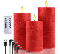 AnnSpa Lot de 3 Bougie Led Rechargeable Usb avec Télécommande Minuterie, Flamme Vacillante Bougies Sans Flamme Graduable, Bougie Electrique Bougie Rechargeable Chandelle Led pour Décoration - Rouge