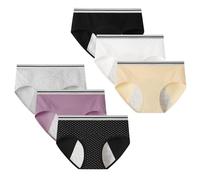 Anntry sous-vêtements en Coton pour Adolescentes Pantalons menstruels Culottes étanches Culottes Solides Taille Moyenne pour Adolescentes de 10 à 18 Ans (Lot de 6) (Doit être utilisé avec des tampons)