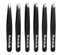 Anntuk Lot de pinces à épiler en acier inoxydable à pointe inclinée et pointue pour sourcils - Excellente précision pour poils du visage, poils incarnés, éclats, tire-tiques et points noirs