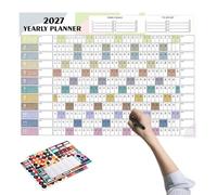 Annual Poster Grid - Heavy Cardstock Material, Vibrant Sticker Index, | 2027 Calendar 12 Month Year Calendar Large Size Thi Kitchen Bedroom Study Dorm Office Long-Distance Travel Marketing Activity