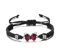 ANNUP Bracelet Pierre Naturelle, Bracelet Boho Fabriqué À La Main, Bracelet En Corde Noire Avec Papillon Et Fleur, Bracelet Tissé Réglable Pour Femmes Et Hommes