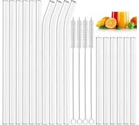 Annvchi Pailles en Verre Réutilisables 20pcs - 6 Courtes + 6 Longues Droites + 4 Pailles en Verre Incurvées + 4 Brosses de Nettoyage pour Bubble Tea, Smoothies, Cocktails, Jus