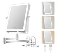 ANNWA Miroir Maquillage Lumineux Rechargeable, Miroir Salle de Bain avec Éclairage 3 Couleurs, Miroir LED Grossissant 7X Mural Rectangulaire, Bras Extensible et Crochet(AMZ-NHZJ2313-EU)