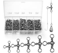 Annyswit 100 Pièces Matériel de Pêche Pivotant à 3 Voies 6# 7# 8# 10# 12# Émerillons de Pêche à Trois Voies en Acier Inoxydable en Forme de T en Eau Salée Pêche à Triple Émerillon en Nickel Noir