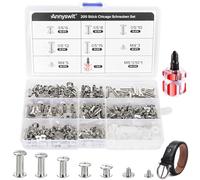 Annyswit 200 pcs Vis de Chicago avec Tournevis, Vis Chicago 6/8/10/12/15mm en Acier Carbone, Rivets de Fixation pour Ceintures, M4 pour Décoration en Cuir DIY, Reliure de Livres (Nickel)