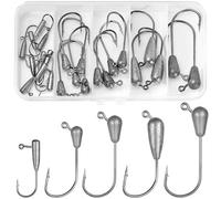 Annyswit 24 Pcs/5 Tailles Têtes Plombées Crochets Kit de Hameçons de Pêche, (9/6/4.5/3/1.5 g) Têtes de Jig Tubulaire avec Hameçons Petites de Plomb Petites Têtes Jig Set pour Leurres de Pêche Souples