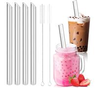 Annyswit 4 Pièces Paille en Verre Réutilisable avec 2 Brosses de Nettoyage Paille Bubble Tea 14×215mm Largeur Grande Paille en Verre pour Smoothie Cocktail Slush Jus Thé