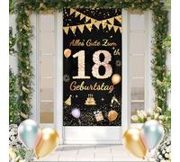 ANOMM 18 Ans Bannière D'anniversaire, Décorations de Fête D'anniversaire 18 Ans, Banderole Joyeux Anniversaire, pour Garçon et Fille (180 x 90 cm, Noir Or)
