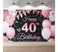 ANOMM 40 Ans Bannière D'anniversaire, Décorations de Fête D'anniversaire 40 Ans, Banderole Joyeux Anniversaire, pour Hommes et Femmes (180 x 110 cm, Noir Rose)