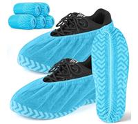 ANOMM Lot de 50 Surchaussures Jetables Bleu en Tissu Non tissé, Motif Grip & Résistants Couvre Chaussure Réutilisable, Antidérapants Surchaussures Lavable pour Maison, chantier
