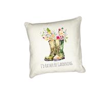 Anonymous Gifting Coussins floraux pour les amateurs de jardinage - Je préfère jardiner - Gamme de 4 housses d'oreiller 40 cm x 40 cm avec des bottes en caoutchouc, des arrosoirs et des phrases fantai