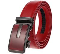 Anopo Ceinture Hommes Cliquet en Cuir Véritable Slide Automatique Alliage Boucle Jeans Costume Ceinture pour Casual Business Dress Garniture Réglable-Rouge 115CM