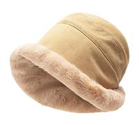 Anopo Chapeau Bob d'hiver en Fausse Fourrure Coton Agneaux Polaire Moelleux Chaud Pêcheur Casquette épais Chapeaux de Seau pour Femmes Filles Kaki