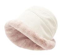 Anopo Chapeau Bob d'hiver en Fausse Fourrure Coton Agneaux Polaire Moelleux Chaud Pêcheur Casquette épais Chapeaux de Seau pour Femmes Filles Blanc