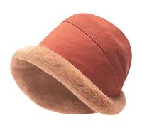 Anopo Chapeau Bob d'hiver en Fausse Fourrure Coton Agneaux Polaire Moelleux Chaud Pêcheur Casquette épais Chapeaux de Seau pour Femmes Filles Rouge Rouille