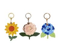 Anopo Coffret de 3 Etuis en Cuir PU pour AirTag avec Anneau Métallique Housse de Protection pour Traqueur GPS Clés Portefeuille et Bagages Tournesols+Pivoines+Hortensias