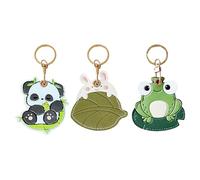 Anopo Coffret de 3 Etuis en Cuir PU pour AirTag avec Anneau Métallique Housse de Protection pour Traqueur GPS Clés Portefeuille et Bagages Panda+Lapin+Grenouille