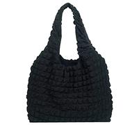 Anopo Femmes Matelassé Sac Fourre-tout Boho Sac à Main Bouffant Rembourré Gibecière avec Nuage Bulle Concevoir Mou Léger Noir