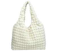Anopo Femmes Matelassé Sac Fourre-tout Boho Sac à Main Bouffant Rembourré Gibecière avec Nuage Bulle Concevoir Mou Léger Beige
