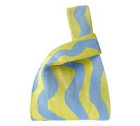 Anopo Sac à Nœud Poignet Femme Petit Crochet Sac Fourre-Tout Bracelet Sac à Main Esthétique Mignon Tricoter Porte-Monnaie Vague Jaune Bleu