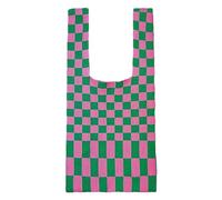 Anopo Sac Fourre-Tout à Carreaux Sacs en Crochet pour Femmes Petit Cabas en Tricot Sac à Main Boho Tissé Rose Vert