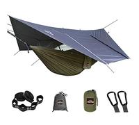 AnorTrek Camping Hammock avec moustiquaire et bâche de Pluie, hamac Double Portable avec Deux Sangles d'arbre, hamac en Nylon 210T et Ensemble bâche imperméable pour la randonnée, Le Camping