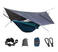 AnorTrek Camping Hammock avec moustiquaire et bâche de Pluie, hamac Double Portable avec Deux Sangles d'arbre, hamac en Nylon 210T et Ensemble bâche imperméable pour la randonnée, Le Camping