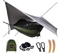 AnorTrek Camping Hammock avec Moustiquaire et Bâche Imperméable, Double Hamac Portable avec Deux Sangles d'arbre, Nylon 230T et Ensemble de Bâche Imperméable pour Randonnée, Sac à Dos