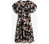 Another Sunday Another Sunday Black Metallic Thread Floral Ruched Front Print Puff Sleeve Midi Dress Black 12