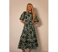 Another Sunday Another Sunday Black Poplin Short Puff Sleeve Tiered Smock Midi Dress Black EU 36 (UK 8)