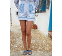 Another Sunday Another Sunday Blue Stripe Embroidered 100% Cotton Pull On Shorts Blue Stripe EU 38 (UK 10)