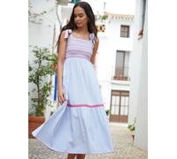 Another Sunday Another Sunday Blue Stripe Shirred Tie Strap Tiered 100% Cotton Midi Dress Blue Stripe EU 36 (UK 8)