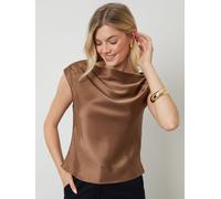 Another Sunday Another Sunday Brown Asymmetric Neck Satin Cami Top
