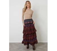 Another Sunday Another Sunday Brown Floral Tiered Maxi Skirt Brown EU 38 (UK 10)